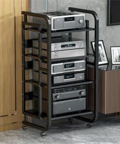 Support multimédia AV, support audio mobile, armoire de rangement multimédia, étagère de centre de divertissement, armoire stéréo à 3/4/5 niveaux, armoire audio tour pour cinéma maison, salo