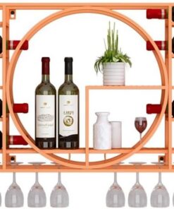 Étagère à vin Murale en métal avec Support en Verre, étagères flottantes Orange pour Bar à Domicile, étagère Moderne pour Bouteilles 35,4 x 4,3 x 16,5 Pouces