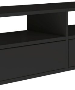 Selsey Meuble TV Suspendu Bois 100 cm Finition Noir Design Minimaliste et Fonctionnel Idéal pour Intérieurs Modernes 2 Abattants et Niches Ouvertes