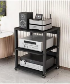 Support multimédia multicouche, étagère HiFi AV, support audio à 3 couches pour le bureau à domicile, support de rangement ouvert pour audio vidéo, armoire AV polyvalente avec roulettes, sup