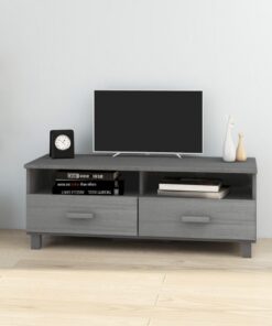 ZXLIHS Meuble TV en pin Massif, 2 tiroirs coulissants 2 Compartiments, Meuble de Rangement Gris, Table d'appoint pour Salon, Gris foncé, 106 x 40 x 40 cm