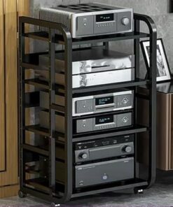 Armoire de rangement mobile pour disques/CD, stable et porteuse, étagère multifonctionnelle pour composants audio et vidéo à hauteur réglable, support d'amplificateur de haut-parleur pour le