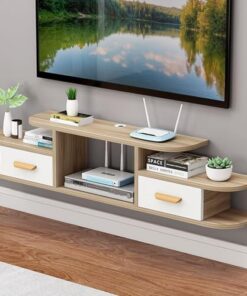 Générique Meuble TV Flottant Moderne, étagère de Support TV Flottante avec tiroirs, Console multimédia Murale, Meuble TV Flottant en Bois de Ferme pour Salon (Blanc, 140 * 24 * 18.