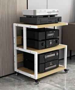 Support de composant audio stéréo, tour d'étagère multimédia mobile d'angle - Organisateur de rangement pour lecteurs DVD/amplificateurs/projecteurs/accessoires TV, support d'affichage d'équ