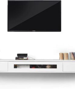 Meuble TV Mural avec Tiroirs, Meuble TV Flottant en Bois Massif, Console Multimédia de Divertissement pour Téléviseurs de 31 a 65", pour Salon, Bureau et Appartement (Color : Bianco, Size :
