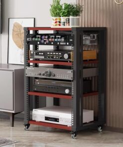 Support multimédia AV, Support de Lecteur CD, Armoire stéréo à 4 Niveaux avec étagère en Bois réglable en Hauteur, Tour de Support Audio avec poulie, pour Salon, Jeux, Salle d'enregistrement