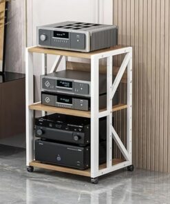 Support d'enceinte à 3 niveaux, lecteur CD multimédia AV, équipement audio stéréo, consoles de jeux, supports d'appareils de streaming, étagères vidéo ouvertes réglables avec roulettes, armo
