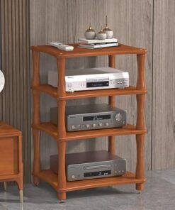 Meuble stéréo pour la Maison, Le Bureau, Le Support HiFi pour Tourne-Disque, étagère d'angle pour la Maison, Le Bureau, Le cinéma, Les Jeux vidéo, Les DVD (Couleur Teck, 4 Niveaux)
