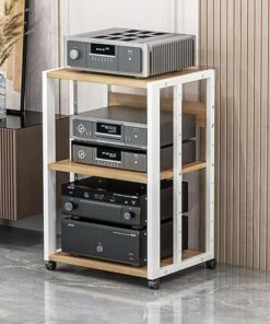 Support d'enceinte à 3 niveaux, lecteur CD multimédia AV, équipement audio stéréo, consoles de jeux, supports d'appareils de streaming, étagères vidéo ouvertes réglables avec roulettes, armo
