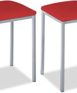 ASTIMESA - Tabourets de Cuisine tapissés - Structure Solide et Ferme - Structure Couleur Aluminium et Assise en Similicuir - Couleur de l'assise : Rouge - Contenu : 2 unités - Dimensions : 35 x 35 x