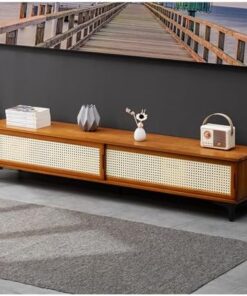 Générique Meuble TV de Salon Haute capacité, Support TV avec Gestion des câbles, Meuble TV à Portes coulissantes en Grille, Console multimédia, pour Chambre à Coucher, Salon (Couleur : Marron, Taille