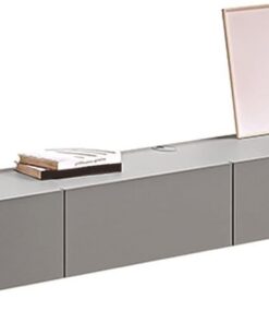 Meuble TV flottant avec armoires de rangement et portes rabattables, centre de divertissement moderne en bois pour salon et chambre à coucher, console multimédia avec étagères TV flottantes, gris (160