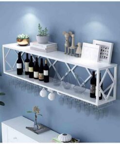 Étagère Murale pour Bouteilles de vin avec Support pour Verres à Pied Étagère de Rangement en Fer à 2 Niveaux pour Bar à Domicile et Cuisine