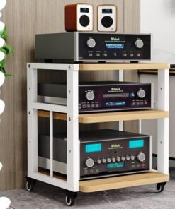 Support HiFi AV avec roulettes, Meuble Audio pour amplificateur 3/4/5 Niveaux, Meuble stéréo en Bois, étagères réglables, Support pour Lecteur CD, pour Home cinéma/Bureau