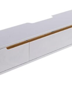 Support TV flottant, centre de divertissement mural, console multimédia avec 2 tiroirs, meuble TV mural avec rangement, étagère audio/vidéo pour salon, console TV flottante avec porte rabatt