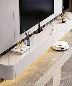 Meuble TV Mural avec Console multimédia, étagères TV flottantes avec Portes et Grand Espace de Rangement, Armoire de Style Ferme (Motif, 120 cm)