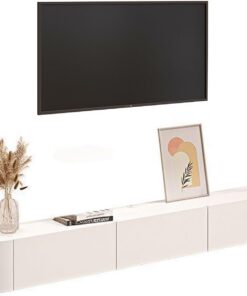 Meuble TV Mural avec Rangement, Meuble TV Flottant en Bois Massif, Console Centrale de Divertissement Moderne pour Maison et Bureau, pour Téléviseurs de 30 a 65 Pouces (Color : White, Size