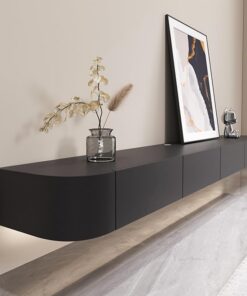 Meuble TV mural moderne blanc + pierre 120 cm de largeur pour le salon