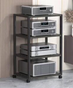 Meuble de Rangement HiFi pour Salon et Petits espaces, 2, 3, 4 ou 5 Niveaux, Lecteur DVD, Meuble de Rangement multimédia AV sur roulettes, Composants de Centre de Divertissement (Noir, 4 niv