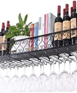 Porte-Bouteilles à vin Suspendu avec Support en Verre et étagère, Meuble de Bar pour Amateurs de vin et étagère Murale à vin, Support de Plafond en métal et Fer, Rangement pour BOU