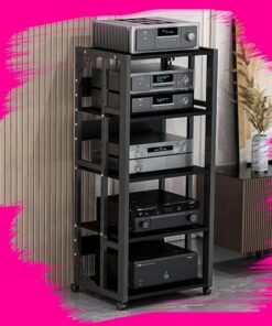 Meuble multimédia AV à 5 Niveaux, Support Audio et vidéo Robuste, étagère en Bois réglable, Grand Support stéréo à roulettes (Noir, 109 cm/42,9 Pouces)