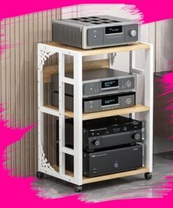 Meuble multimédia AV à 5 Niveaux, Support Audio et vidéo Robuste, étagère en Bois réglable, Grand Support stéréo à roulettes (Blanc, 69 cm/27,2 Pouces)