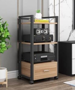Support de lecteur CD audio, étagère d'angle réglable pour supports audio/vidéo AV avec roulettes universelles, armoire de rangement ouverte et robuste pour console de jeu pour centre de div