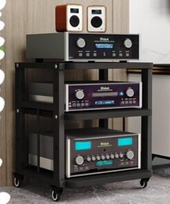 Support HiFi AV avec roulettes, Meuble Audio pour amplificateur 3/4/5 Niveaux, Meuble stéréo en Bois, étagères réglables, Support pour Lecteur CD, pour Home cinéma/Bureau