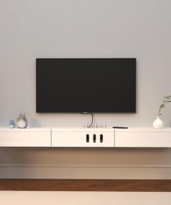 160cm Meuble TV Mural avec 3 Tiroirs, Console Multimédia de Divertissement Murale en Bois Massif, Grand Banc TV de Rangement pour Salon, Bureau, pour Téléviseurs Jusqu'à 75 Pouces