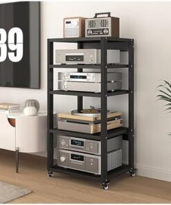 Unité de Stockage multimédia Support Audio-vidéo, Support de Composants stéréo à 5 Niveaux Armoire de Console de Jeu avec étagères réglables, Lecteur de disques DVD Platine Tourne-Disque Réc