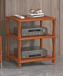 Meuble stéréo pour la Maison, Le Bureau, Le Support HiFi pour Tourne-Disque, étagère d'angle pour la Maison, Le Bureau, Le cinéma, Les Jeux vidéo, Les DVD (Couleur Teck, 3 Niveaux)