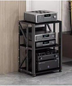 Supports Hifi pour composants AV, tour audio et centre multimédia, chariot de support stéréo Hifi domestique avec roulettes, étagère noire moderne et robuste pour amplificateur/tourne-disque