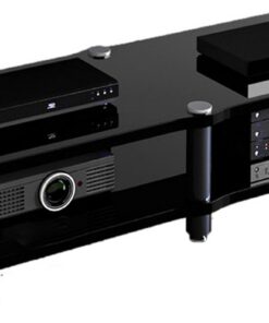 Support multimédia AV double large robuste – Meuble stéréo HiFi pour TV, amplificateur, lecteur DVD et composants audio domestiques – Meuble d'angle idéal pour le rangement de divertissement
