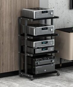 Vitrine, Support multimédia, Support Audio, Support de Console de Jeu, avec roulettes, étagère d'angle pour Support multimédia AV, avec étagères de Rangement, Tour de Support Audio stéréo, p