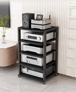 Support multimédia pour téléviseur, Composants Audio-vidéo, équipement stéréo, Consoles de Jeu, appareils de Streaming, étagères de Rangement Multifonctions Ouvertes, Noir (Taille : 5 Niveau