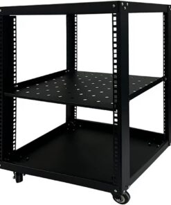 Meuble Hi FI en Acier, Meuble Stéréo avec roulettes, Étagères À Hauteur Réglable, Meuble Rack Audio Mobile, Meuble Audio Vidéo Noire(50x60x72.7cm)