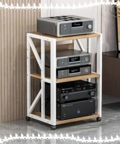 Support Audio Mobile 3/4/5 Niveaux, Centre multimédia d'angle en Bois, Support Audio/vidéo, Stockage de Composants stéréo, Support Multifonction pour équipement AV/Chariot de Projection (Bla
