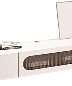 Meuble TV mural flottant blanc avec tiroirs et porte – Centre de divertissement moderne pour salon, meuble de rangement TV (140 x 24 x 20 cm)