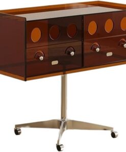 Stockage de CD Meuble de rangement mobile rétro for disques vinyles, lumineux et luxueux, avec roulettes Enregistrer