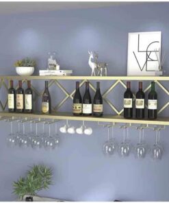 Support Mural pour Bouteilles de vin avec étagère pour Verres à Pied Design Moderne à 2 Niveaux pour Bar et Cuisine à Domicile