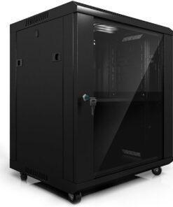 Meuble Stéréo en Acier, Rack Audio avec Porte en Verre Trempé, Meuble Hi FI Mobile Moderne, Meuble Audio Vidéo Multifonction, Montage Mural/au Sol(Nero)