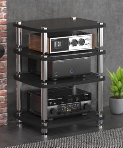 Meuble Audio HiFi 1/2/3/4 Niveaux, Support stéréo, étagère pour Composants Audio/vidéo avec Pieds amortisseurs (Noir, 4 Niveaux)