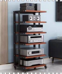 Support audio, support HiFi, meuble AV, support multimédia, meuble à composants audio et vidéo avec roue de frein, support stéréo à 4/5/6 niveaux, support d'angle, tour audio, meuble audio o