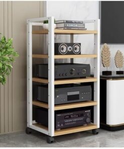 Support audio amovible, support d'angle pour CD, armoire à composants, support stéréo, tour audio avec étagère en bois réglable en hauteur pour la maison/le bureau/l'audio et la vidéo (coule