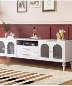 Meuble TV rétro en Bois Massif pour Salon, Meuble de Rangement pour téléviseur, Meuble de Divertissement pour Salon, Meuble audiovisuel Simple, Meuble de Rangement pour téléviseur avec Range