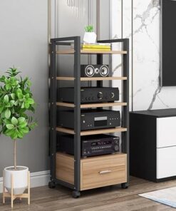 Support d'amplificateur de haut-parleur avec roulettes universelles, étagère audio/vidéo multimédia AV 3/4/5 niveaux, armoire de composants de lecteur CD moderne réglable pour cuisine, salon