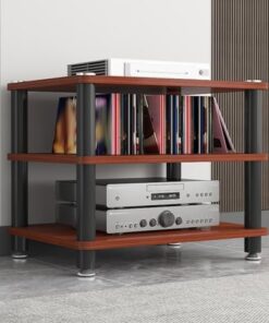 Support pour Tourne-Disque HiFi 4 Niveaux, 3 Niveaux, 2 Niveaux, Meuble d'angle pour Bureau, Salon, Salon de thé, étagère de Rangement Audio et vidéo avec Patins antidérapants (Marron, 3 niv