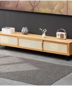 Meuble TV de Salon Haute capacité, Support TV avec Gestion des câbles, Meuble TV à Portes coulissantes en Grille, Console multimédia, pour Chambre à Coucher, Salon (Couleur : Couleur bûche,
