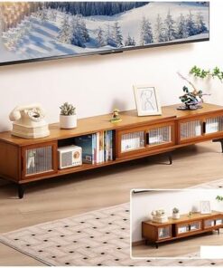 Générique Meuble TV Extensible, Centre de Divertissement Moderne, Console multimédia TV réversible en Bois pour Salon Chambre à Coucher, 50-83'' (Marron)