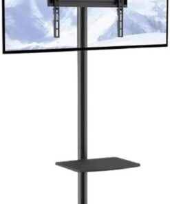 CZKE Meuble TV mobile réglable en hauteur avec roulettes Double plateau pour appareils audio-visuels Meuble TV roulant pour chambre à coucher
